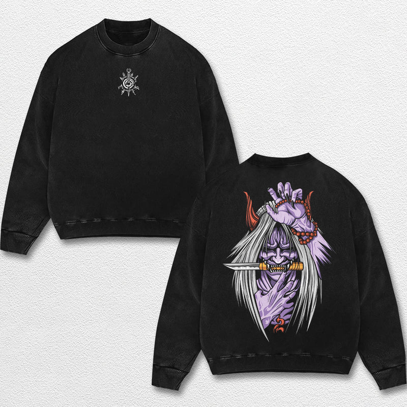 Retro Minato Reaper Death Seal - Naruto Oversize Lightweight Acid Washed Hoodie Sweatshirt Tee, Anime Graphic Design Unisex Top Cotton Streetwear Shirt Clothes