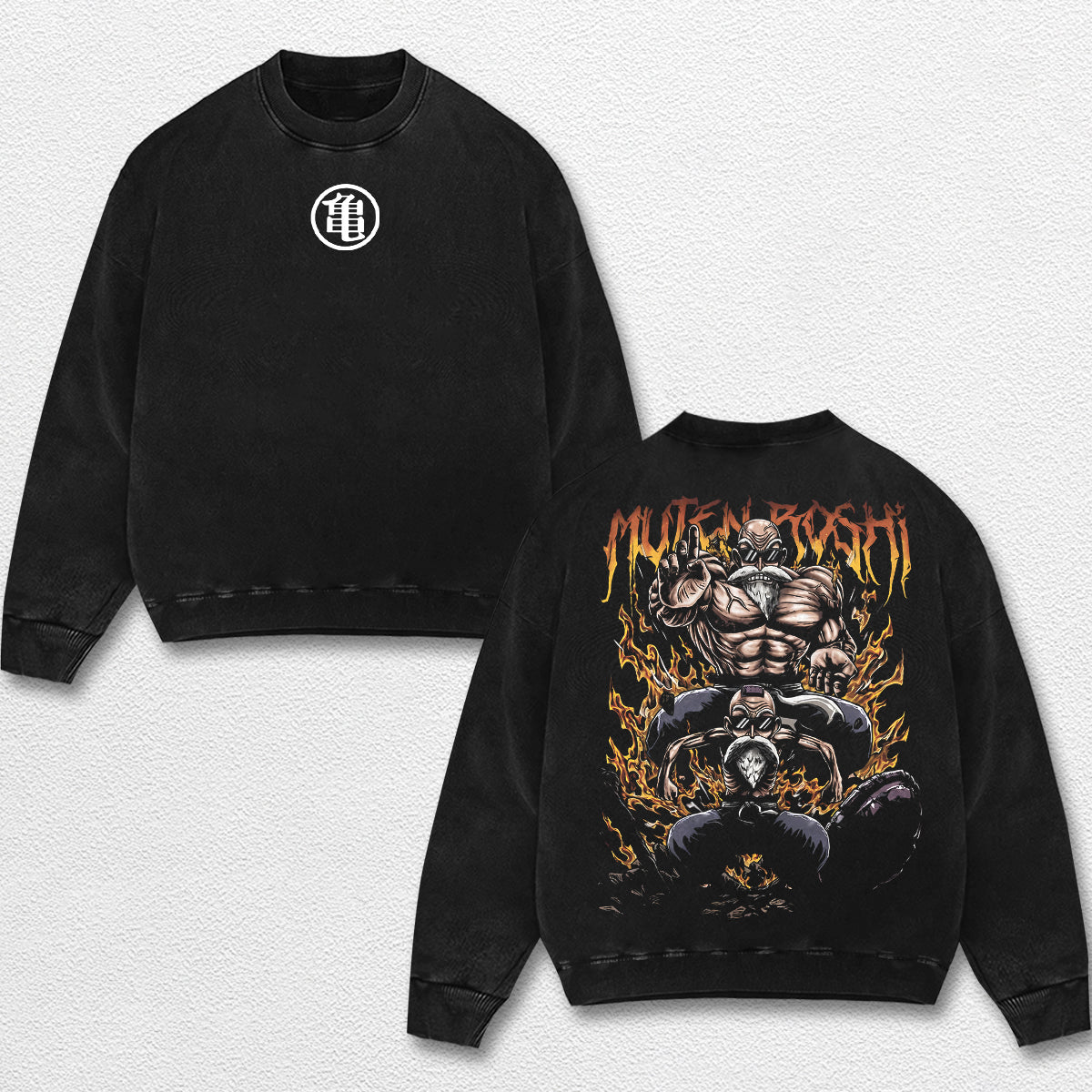 Retro Muten Roshi - Dragon Ball Z Oversize Lightweight Acid Washed Hoodie Sweatshirt Tee, Anime Graphic Design Unisex Top Cotton Streetwear Shirt Clothes