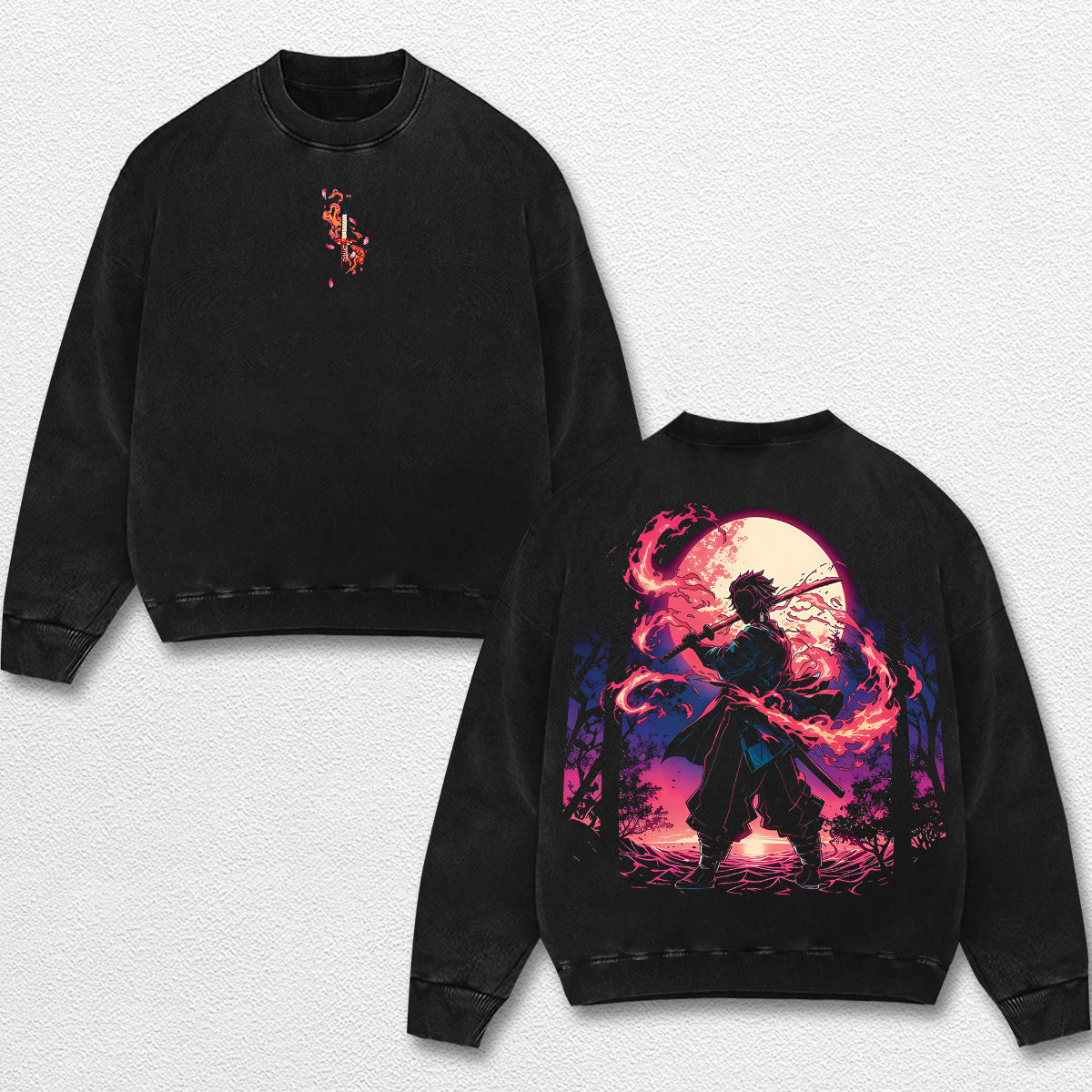 Retro Kamado Tanjiro - Demon Slayer Oversize Lightweight Acid Washed Hoodie Sweatshirt Tee, Anime Graphic Design Unisex Top Cotton Streetwear Shirt Clothes