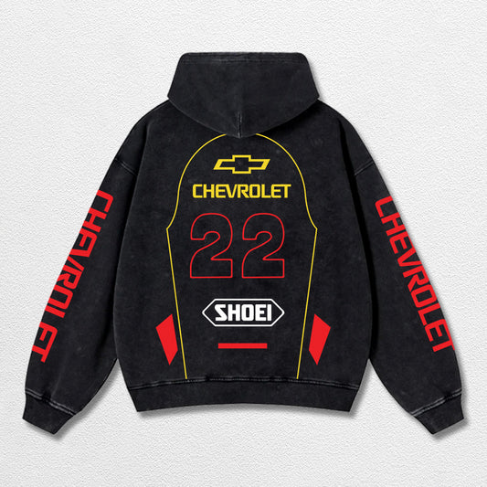 Retro 22 Chevrolet Racing Washed Hoodie MotoGP World Champion Enthusiast Apparel Streetwear Racing Team Super Motorsports Clothing Riders Motocross Off-Road Dirt Bike Fan Gear Cotton For Moto Fan