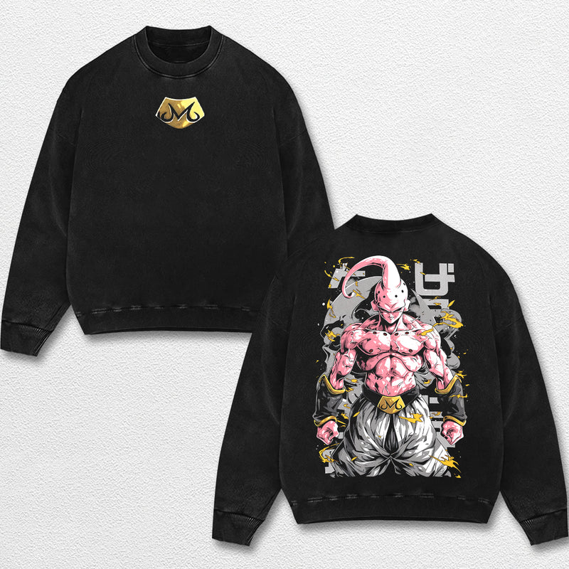 Retro Super Majin Buu - Dragon Ball Z Oversize Lightweight Acid Washed Hoodie Sweatshirt Tee, Anime Graphic Design Unisex Top Cotton Streetwear Shirt Clothes