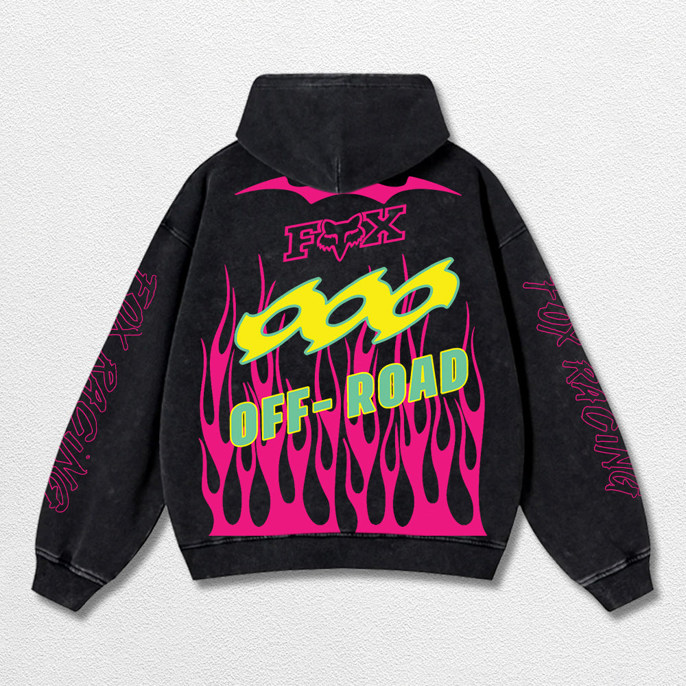 Retro Fox Racing Off Road Washed Hoodie MotoGP World Champion Enthusiast Apparel Streetwear Racing Team Super Motorsports Clothing Riders Motocross Off-Road Dirt Bike Fan Gear Cotton For Moto Fan