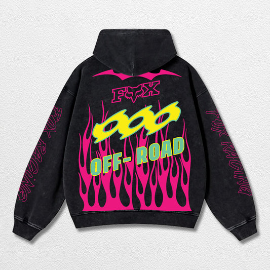 Retro Fox Racing Off Road Washed Hoodie MotoGP World Champion Enthusiast Apparel Streetwear Racing Team Super Motorsports Clothing Riders Motocross Off-Road Dirt Bike Fan Gear Cotton For Moto Fan