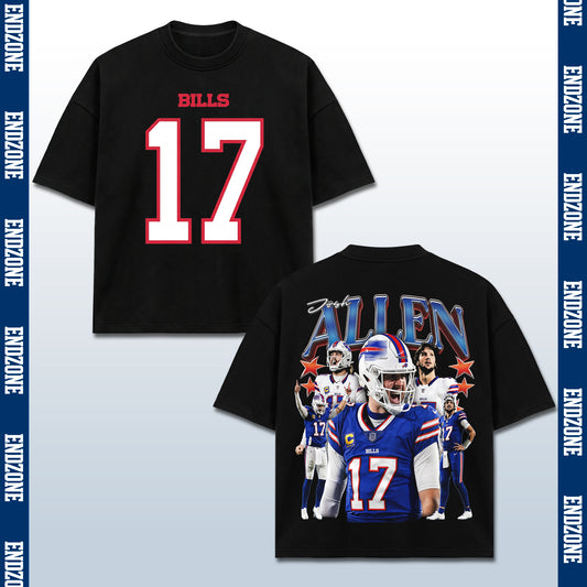Josh Allen Buffalo Bills #17 Multi-Photo Action Vintage Graphic Hoodie Sweatshirt T-Shirt, NFL Football Season Apparel, J. Allen JA17 QB1 Legend Retro Streetwear Tee, Buffalo Football Fan Gift