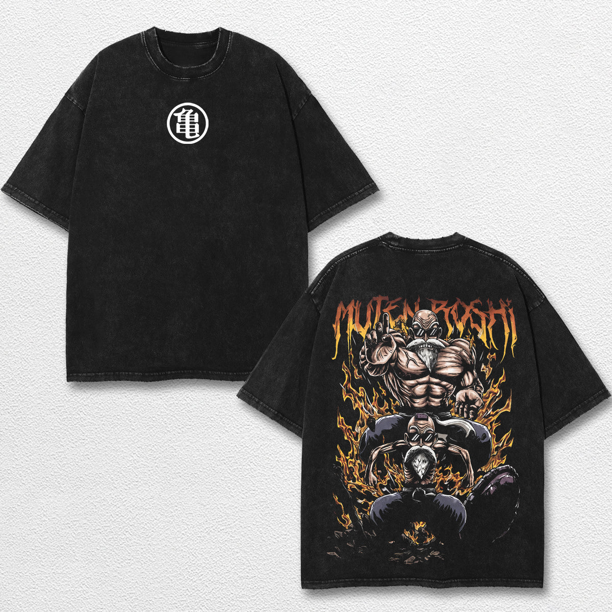 Retro Muten Roshi - Dragon Ball Z Oversize Lightweight Acid Washed Hoodie Sweatshirt Tee, Anime Graphic Design Unisex Top Cotton Streetwear Shirt Clothes