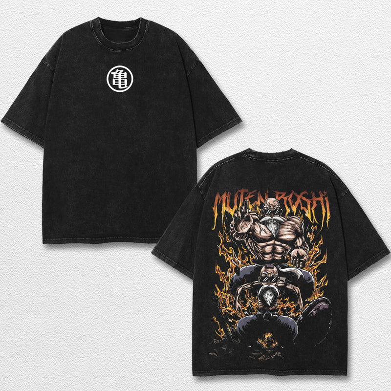 Retro Muten Roshi - Dragon Ball Z Oversize Lightweight Acid Washed Hoodie Sweatshirt Tee, Anime Graphic Design Unisex Top Cotton Streetwear Shirt Clothes