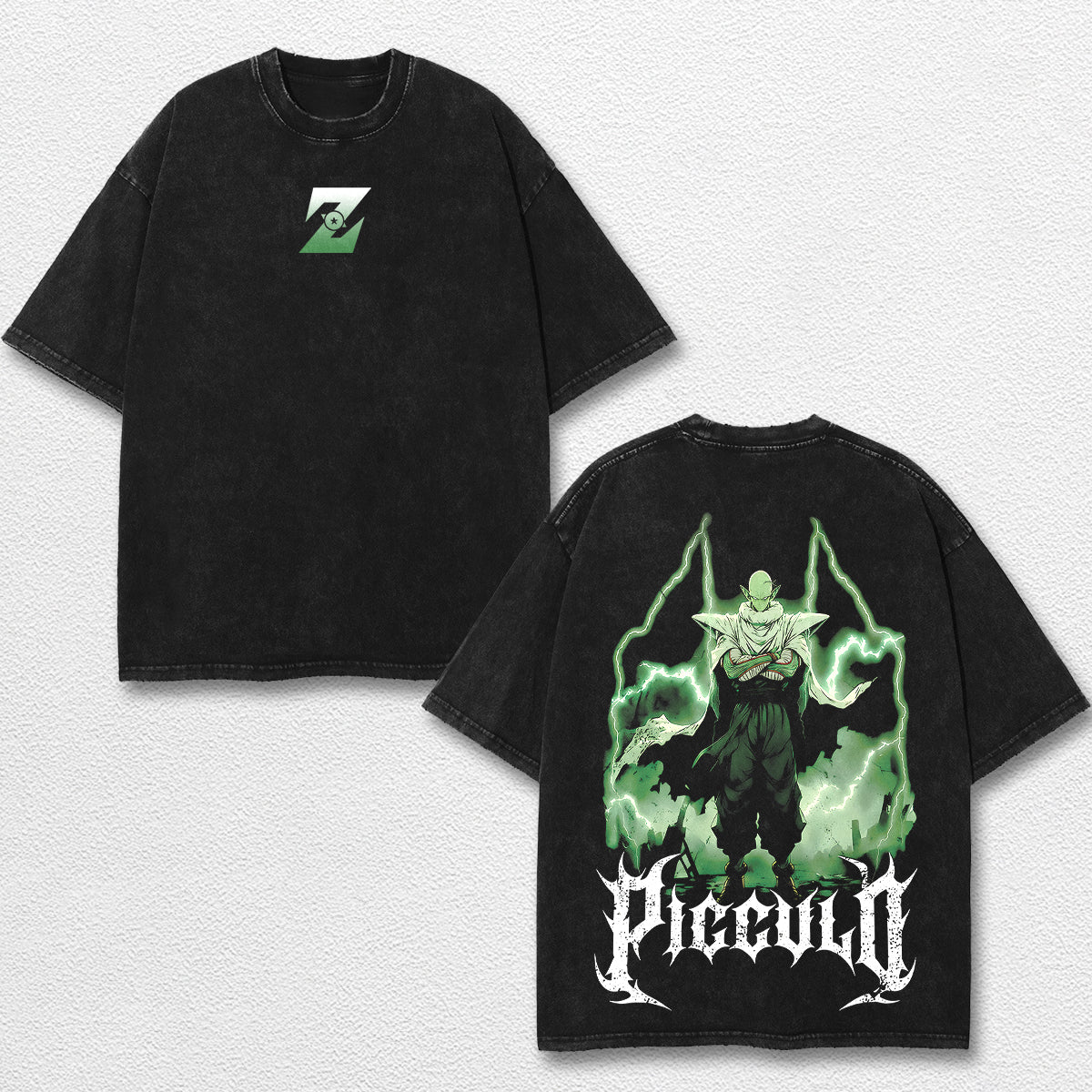 Retro Piccolo- Dragon Ball Z Oversize Lightweight Acid Washed Hoodie Sweatshirt Tee, Anime Graphic Design Unisex Top Cotton Streetwear Shirt Clothes