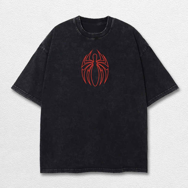 Spider Man Perfect Pose Hero Comic Double Printed Oversize Lightweight Acid Washed Tee, Character Marrvel Comics TV Series Graphic Design Unisex Top Cotton Streetwear T-Shirt Clothes Menswear