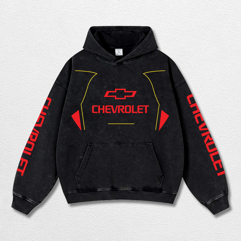Retro 22 Chevrolet Racing Washed Hoodie MotoGP World Champion Enthusiast Apparel Streetwear Racing Team Super Motorsports Clothing Riders Motocross Off-Road Dirt Bike Fan Gear Cotton For Moto Fan