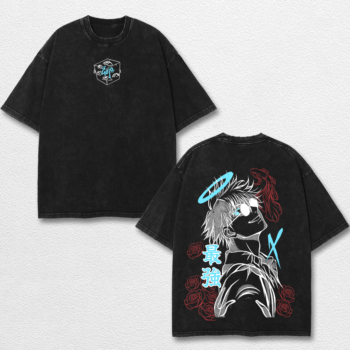 Retro Angel Gojo Satoru - Jujutsu Kaisen Oversize Lightweight Acid Washed Hoodie Sweatshirt Tee, Anime Graphic Design Unisex Top Cotton Streetwear Shirt Clothes