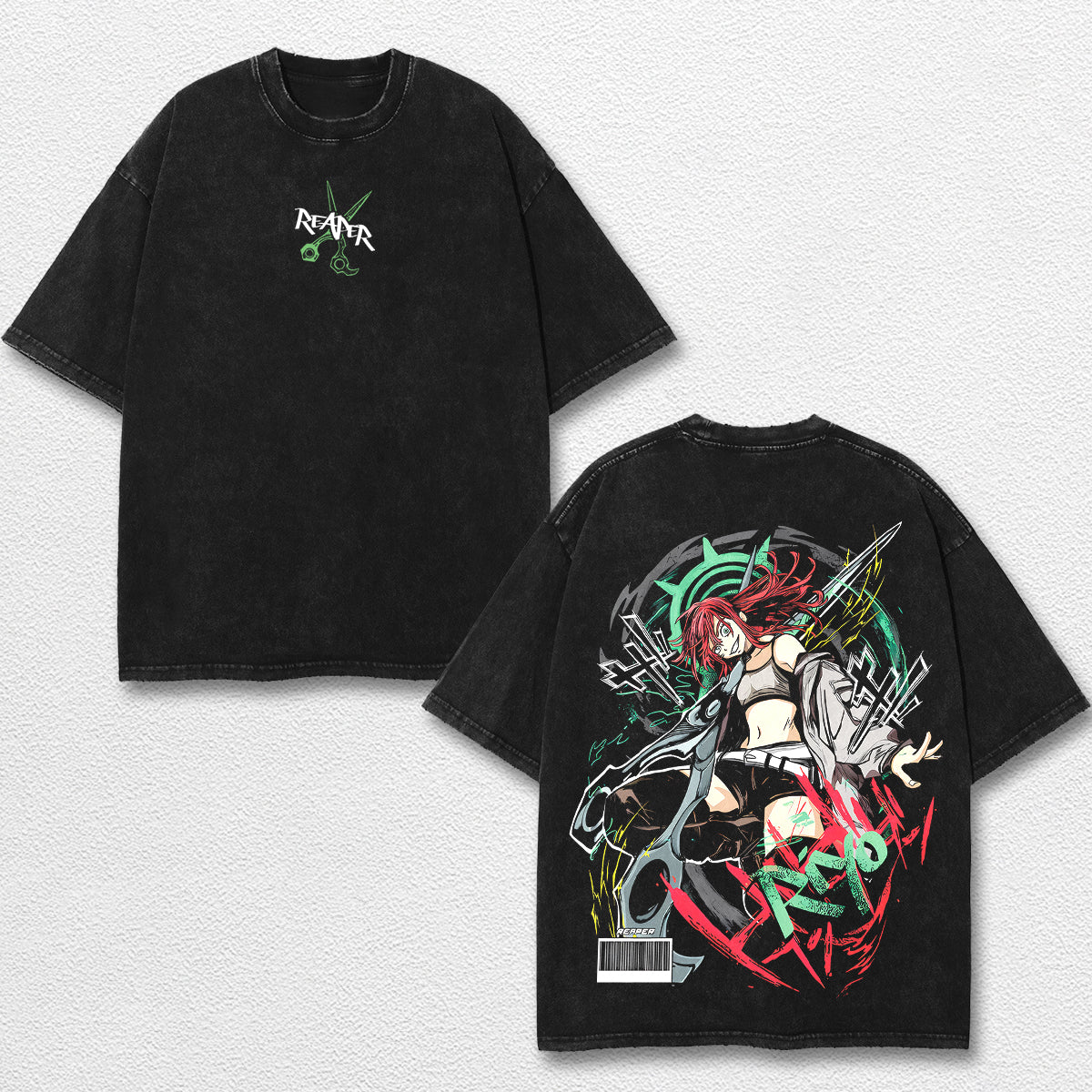 Retro Riyo Reaper - Gachiakuta Oversize Lightweight Acid Washed Hoodie Sweatshirt Tee, Anime Graphic Design Unisex Top Cotton Streetwear Shirt Clothes