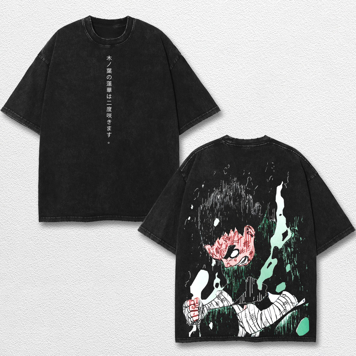 Retro  Rock Lee - Naruto Oversize Lightweight Acid Washed Hoodie Sweatshirt Tee, Anime Graphic Design Unisex Top Cotton Streetwear Shirt Clothes