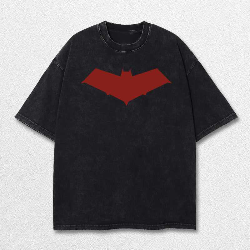 Red Hood Superhero DC Comic Double Printed Oversize Lightweight Acid Washed Tee, Character Comics TV Series Graphic Design Unisex Top Cotton Streetwear T-Shirt Clothes Menswear