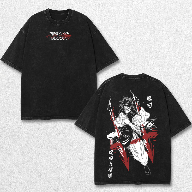 Retro Choso Piercing Blood - Jujutsu Kaisen Oversize Lightweight Acid Washed Hoodie Sweatshirt Tee, Anime Graphic Design Unisex Top Cotton Streetwear Shirt Clothes