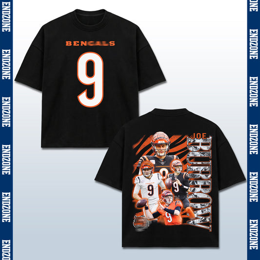 Joe Burrow Cincinnati Bengals #9 Multi-Photo Collage Vintage Graphic Hoodie Sweatshirt T-Shirt, NFL Football Season Apparel, J. Burrow JB9 Joey B Legend Retro Streetwear Tee, Cincinnati Football Fan Gift
