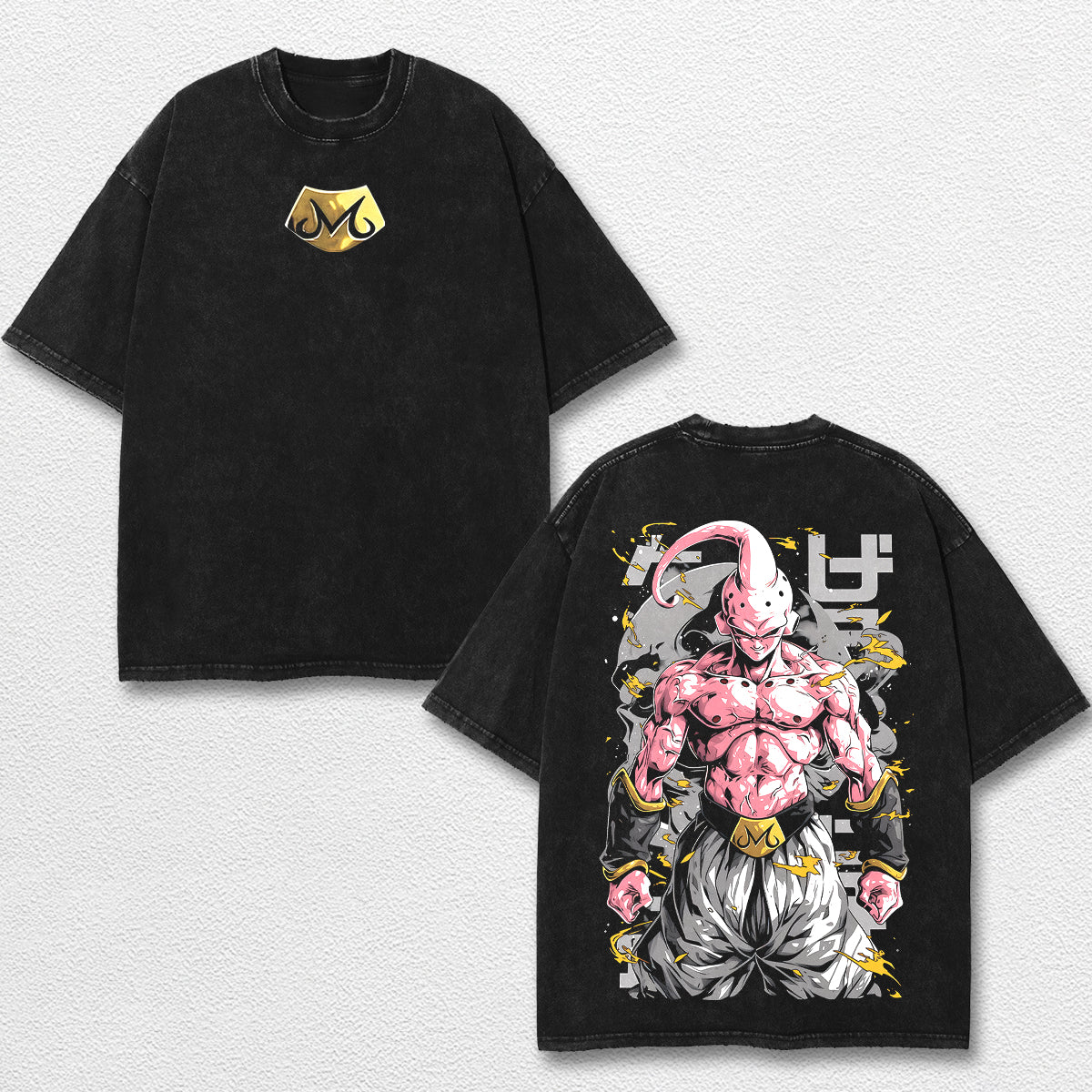 Retro Super Majin Buu - Dragon Ball Z Oversize Lightweight Acid Washed Hoodie Sweatshirt Tee, Anime Graphic Design Unisex Top Cotton Streetwear Shirt Clothes