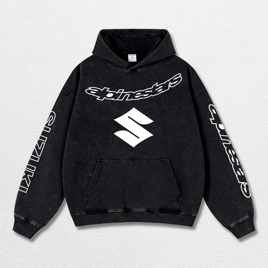 Retro Alpinestars Suzuki Racing Washed Hoodie MotoGP World Champion Enthusiast Apparel Streetwear Racing Team Super Motorsports Clothing Riders Motocross Off-Road Dirt Bike Fan Gear Cotton For Moto Fan