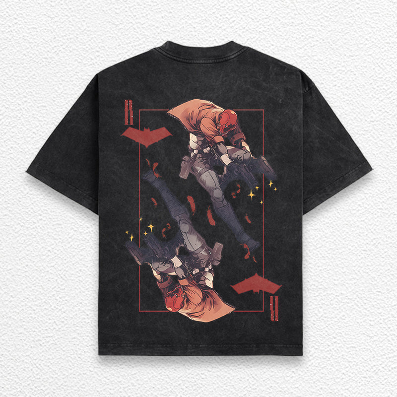 Red Hood Superhero DC Comic Double Printed Oversize Lightweight Acid Washed Tee Ver2, Character Comics TV Series Graphic Design Unisex Top Cotton Streetwear T-Shirt Clothes Menswear