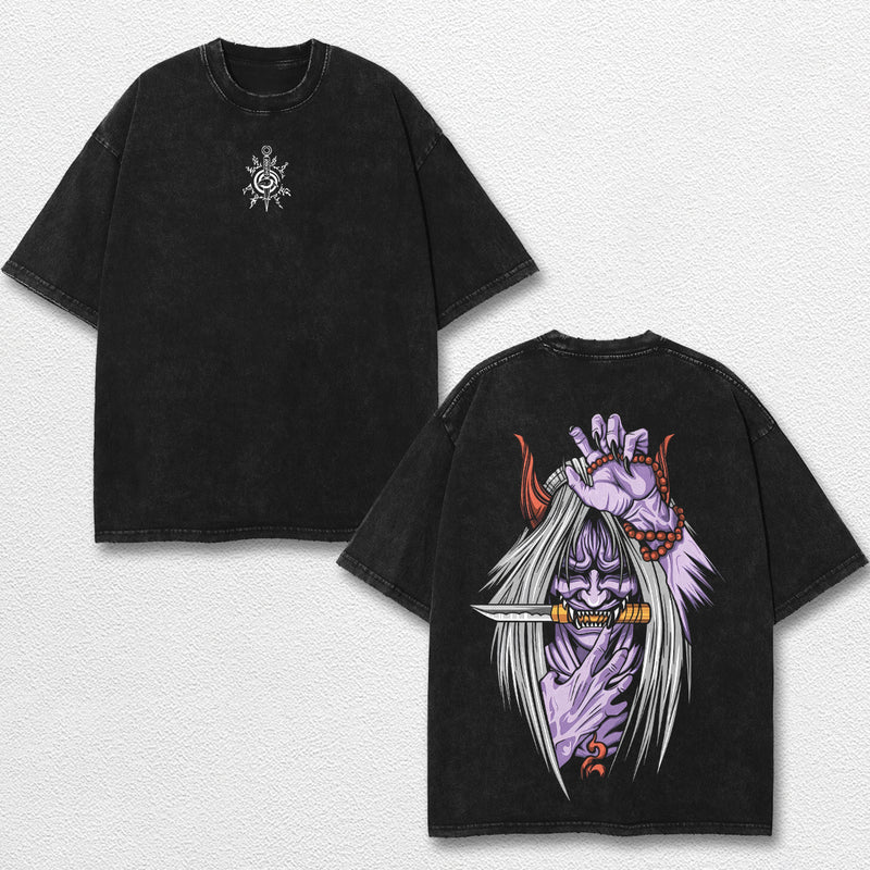 Retro Minato Reaper Death Seal - Naruto Oversize Lightweight Acid Washed Hoodie Sweatshirt Tee, Anime Graphic Design Unisex Top Cotton Streetwear Shirt Clothes