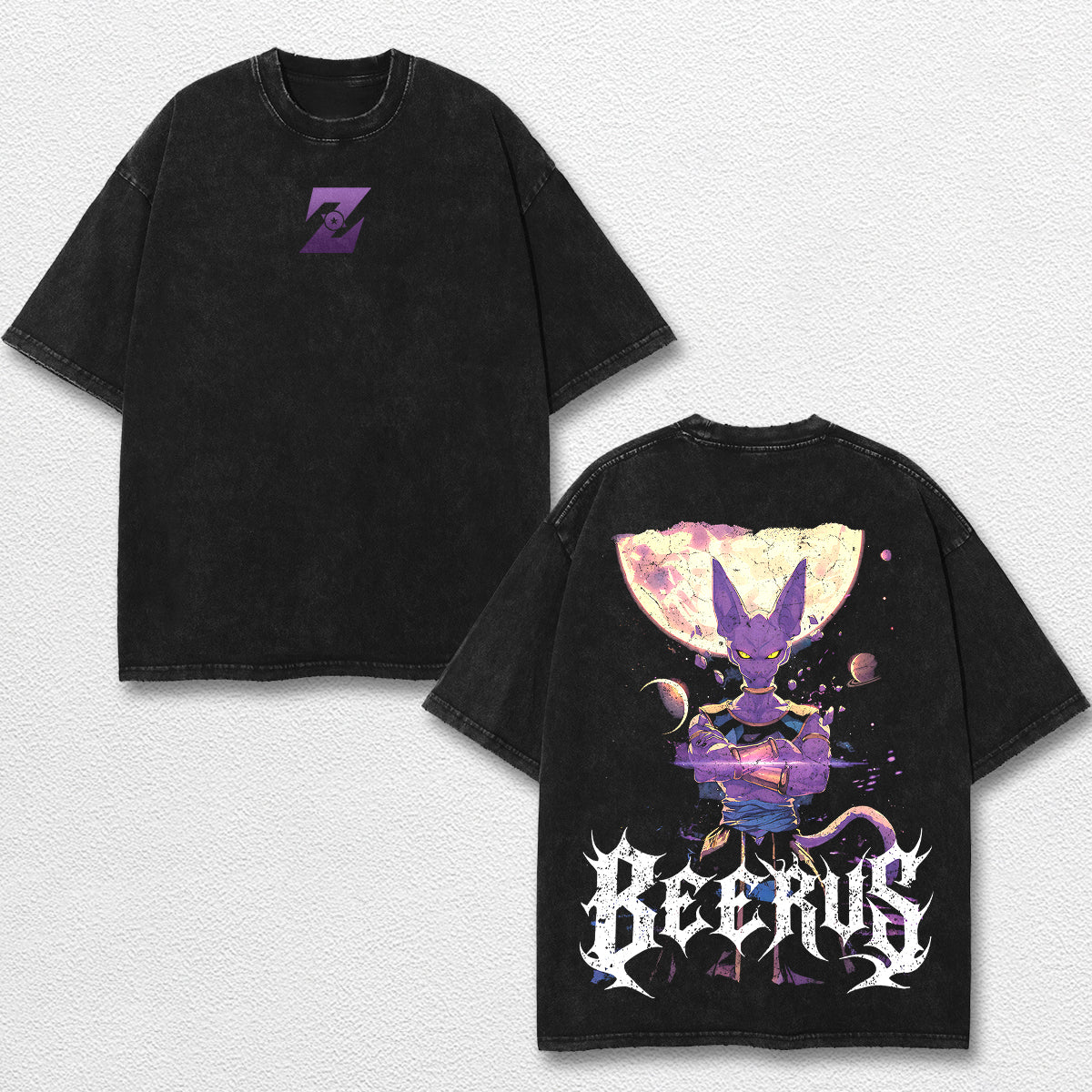 Retro Beerus - Dragon Ball Z Oversize Lightweight Acid Washed Hoodie Sweatshirt Tee, Anime Graphic Design Unisex Top Cotton Streetwear Shirt Clothes