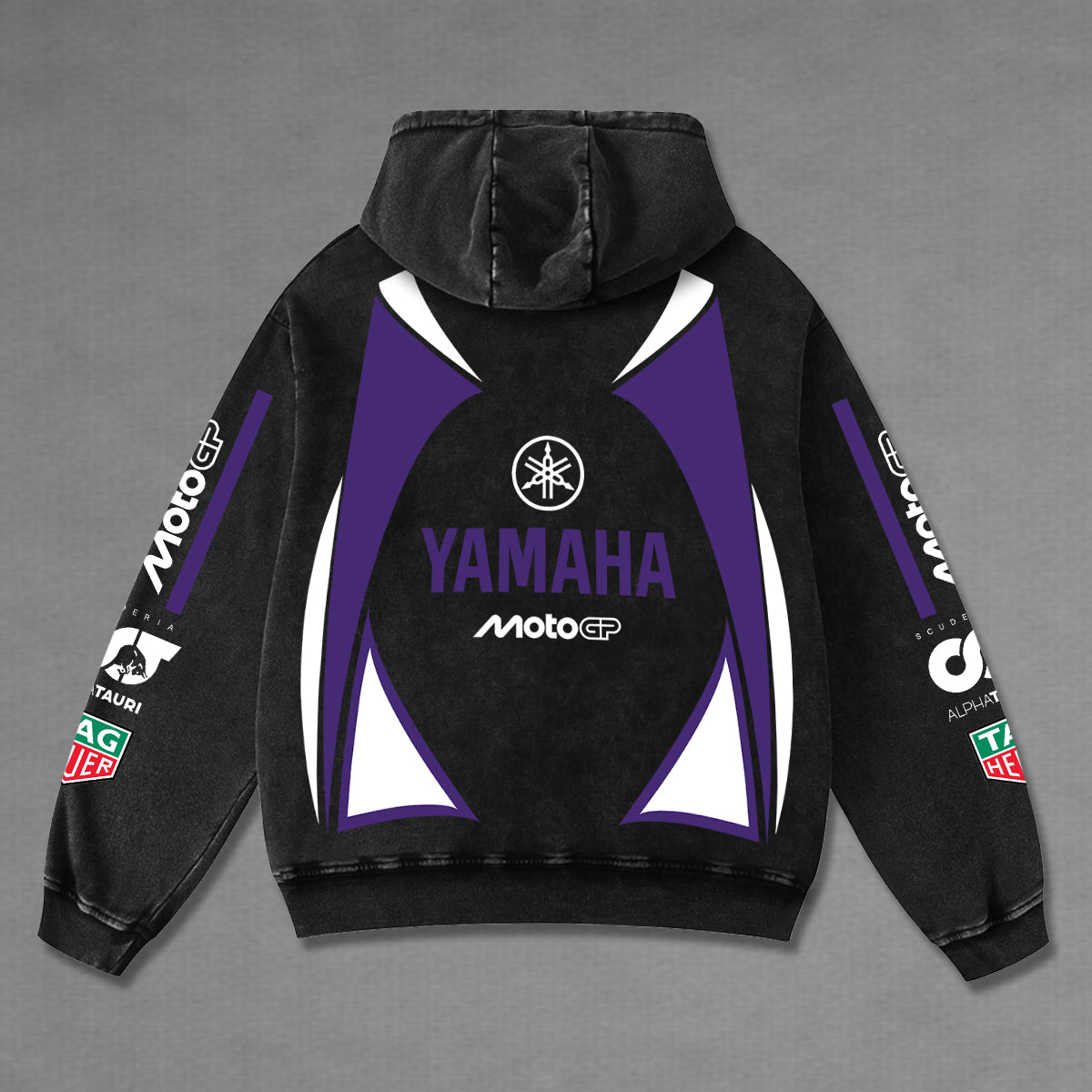Yamaha Alphatauri Biker Hoodie Washed Vintage MotoGP Racing Streetwear, Motorcycle Graphic Hoodie Unisex, Designed for Motor Fans, Sportbike Culture, Speed Lovers & Urban Motorbike Style