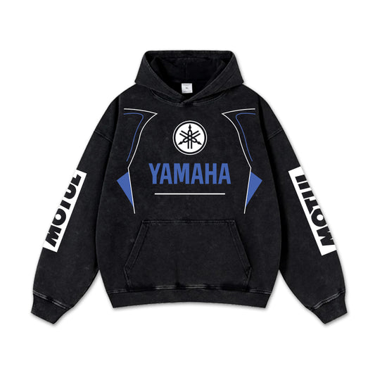 Retro Motul Yamaha Racing Washed Hoodie MotoGP World Champion Enthusiast Apparel Streetwear Racing Team Super Motorsports Clothing Riders Motocross Off-Road Dirt Bike Fan Gear Cotton For Moto Fan