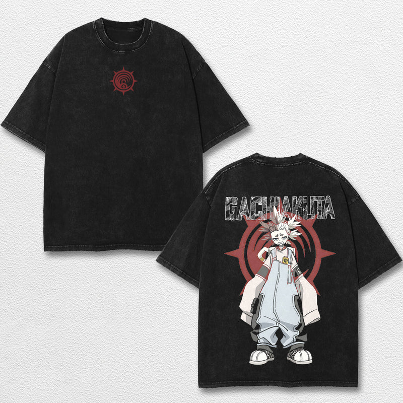 Retro Dear Santa - Gachiakuta Oversize Lightweight Acid Washed Hoodie Sweatshirt Tee, Anime Graphic Design Unisex Top Cotton Streetwear Shirt Clothes