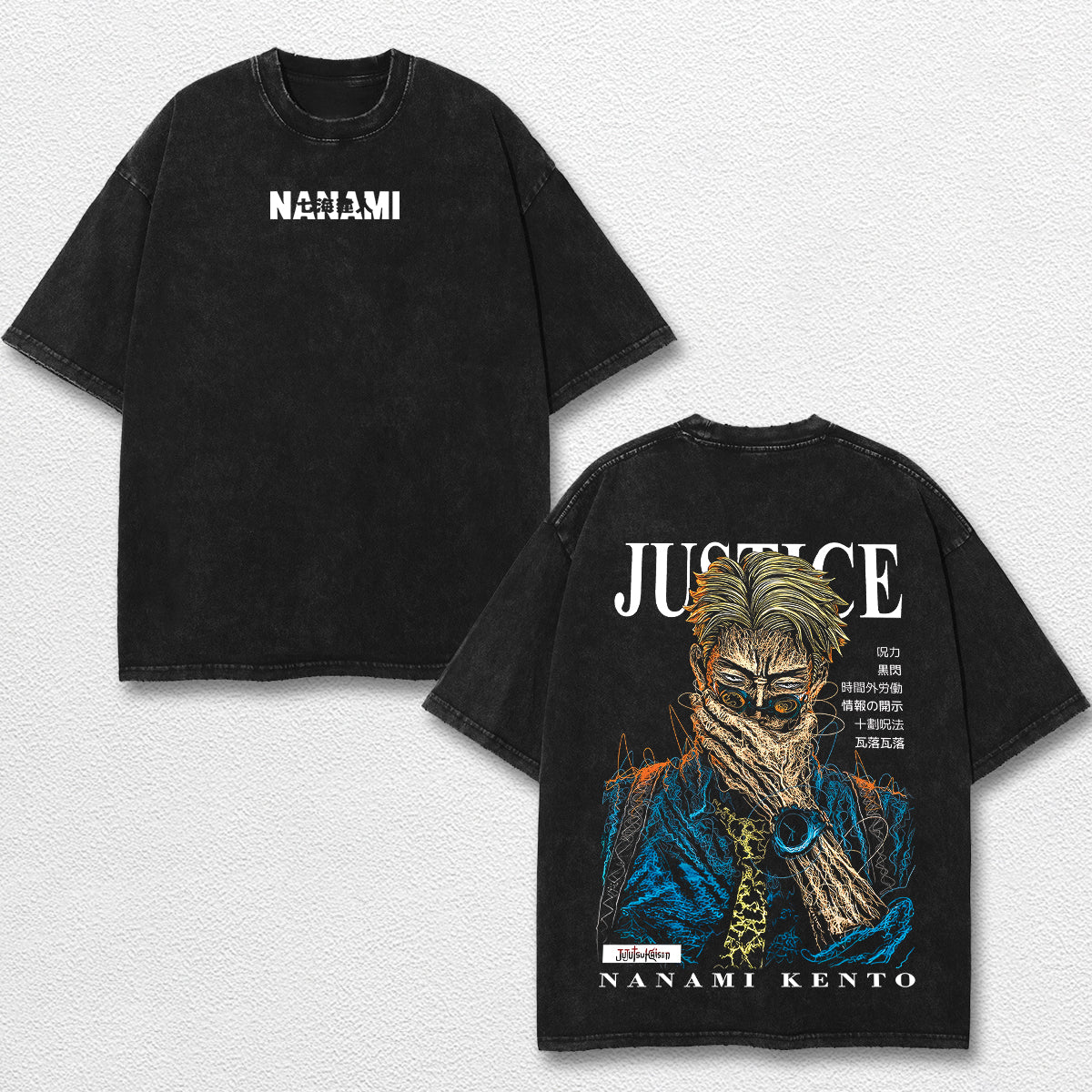 Retro Kento Nanami - Jujutsu Kaisen Oversize Lightweight Acid Washed Hoodie Sweatshirt Tee, Anime Graphic Design Unisex Top Cotton Streetwear Shirt Clothes