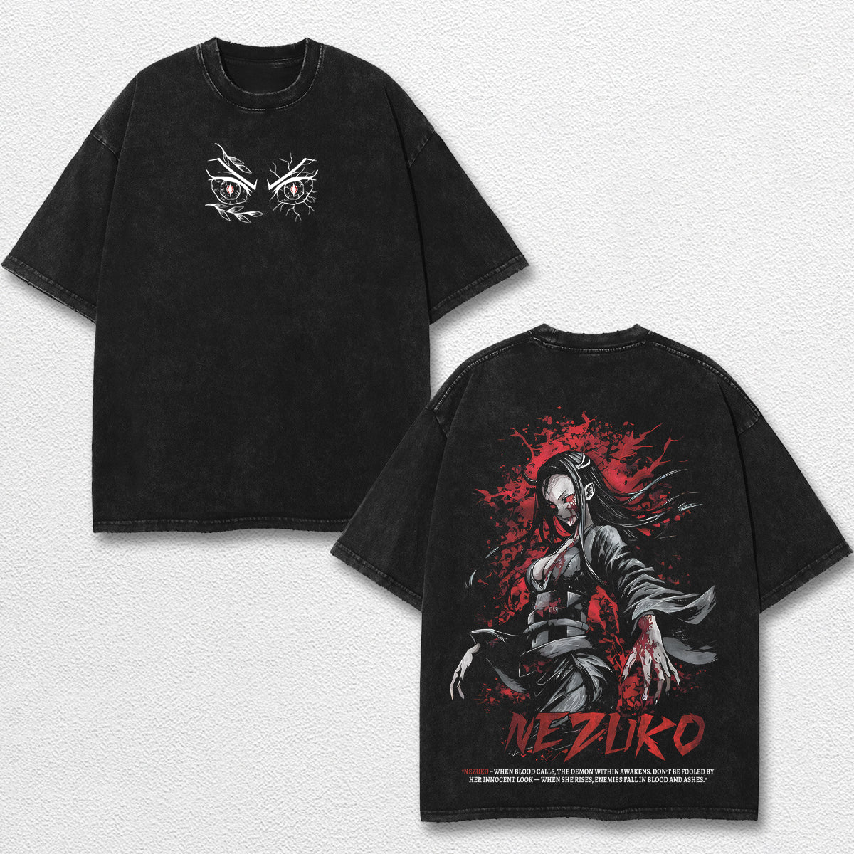 Retro Nezuko Kamado - Demon Slayer Oversize Lightweight Acid Washed Hoodie Sweatshirt Tee, Anime Graphic Design Unisex Top Cotton Streetwear Shirt Clothes