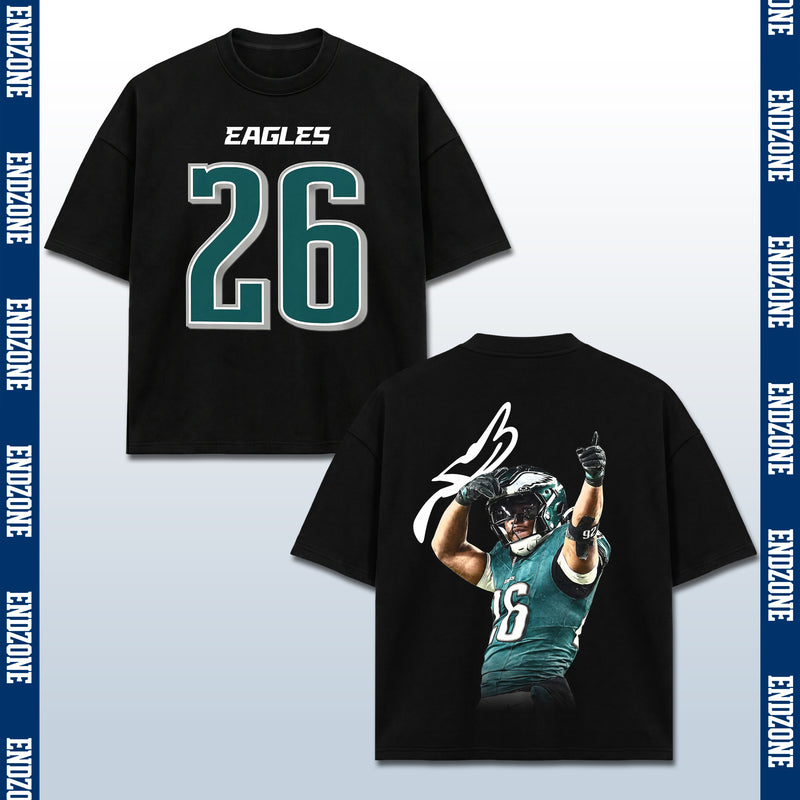 Saquon Barkley Philadelphia Eagles #26 Pointing Celebration Vintage Graphic Hoodie Sweatshirt T-Shirt, NFL Football Season Apparel, S. Barkley SB26 All-Pro Legend Retro Streetwear Tee, Philadelphia Football Fan Gift