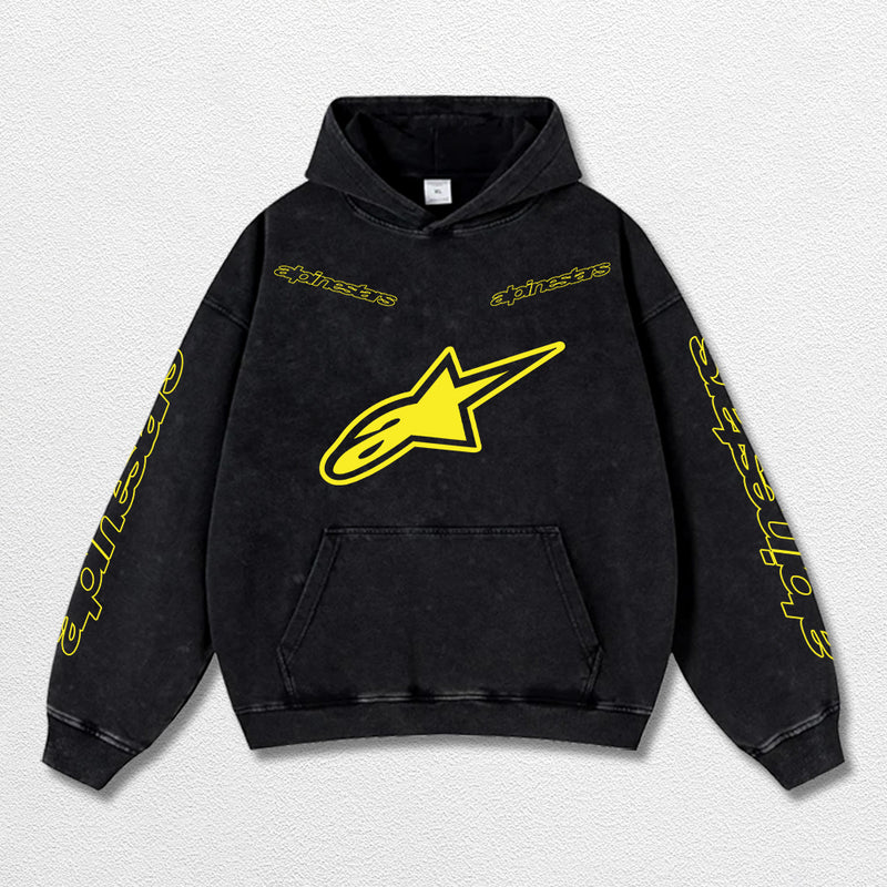 Retro Alpinestars Exploration Equipment Racing Washed Hoodie MotoGP World Champion Enthusiast Apparel Streetwear Racing Team Super Motorsports Clothing Riders Motocross Off-Road Dirt Bike Fan Gear Cotton For Moto Fan