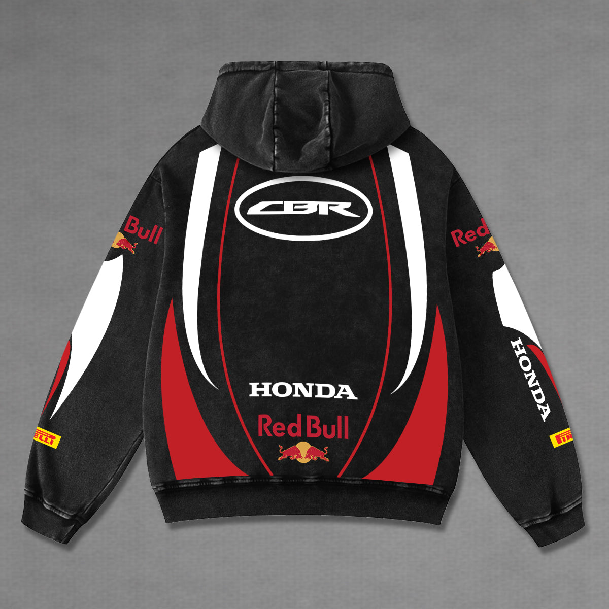 Redbull CBR Biker Hoodie Washed Vintage MotoGP Racing Streetwear, Motorcycle Graphic Hoodie Unisex, Designed for Motor Fans, Sportbike Culture, Speed Lovers & Urban Motorbike Style