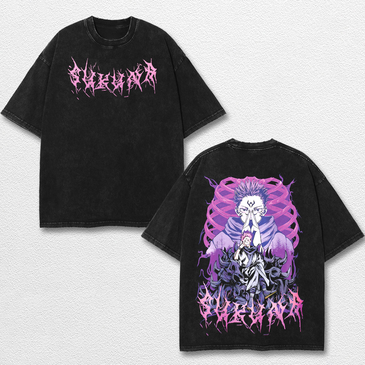 Retro Sukuna Dark Ritua - Jujutsu Kaisen Oversize Lightweight Acid Washed Hoodie Sweatshirt Tee, Anime Graphic Design Unisex Top Cotton Streetwear Shirt Clothes