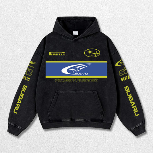 Retro Subaru ST1 Racing Washed Hoodie Fomula 1 World Champion Enthusiast Apparel Streetwear Racing Team Super Motorsports Clothing Riders Motocross Off-Road Dirt Bike Fan Gear Cotton For Moto Fan