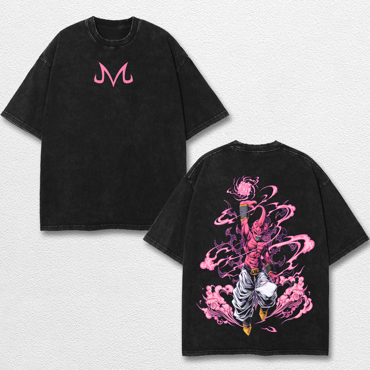 Retro Majin Buu Pink - Dragon Ball Z Oversize Lightweight Acid Washed Hoodie Sweatshirt Tee, Anime Graphic Design Unisex Top Cotton Streetwear Shirt Clothes