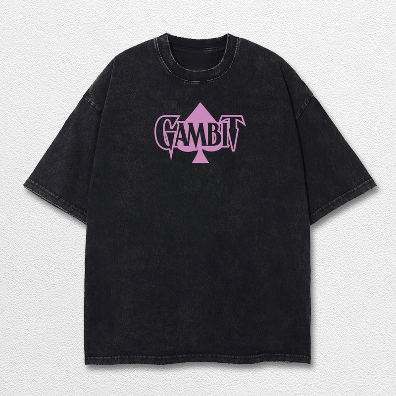 Gambit Xmen Hero Comic Double Printed Oversize Lightweight Acid Washed Tee, Character Marrvel Comics TV Series Graphic Design Unisex Top Cotton Streetwear T-Shirt Clothes Menswear