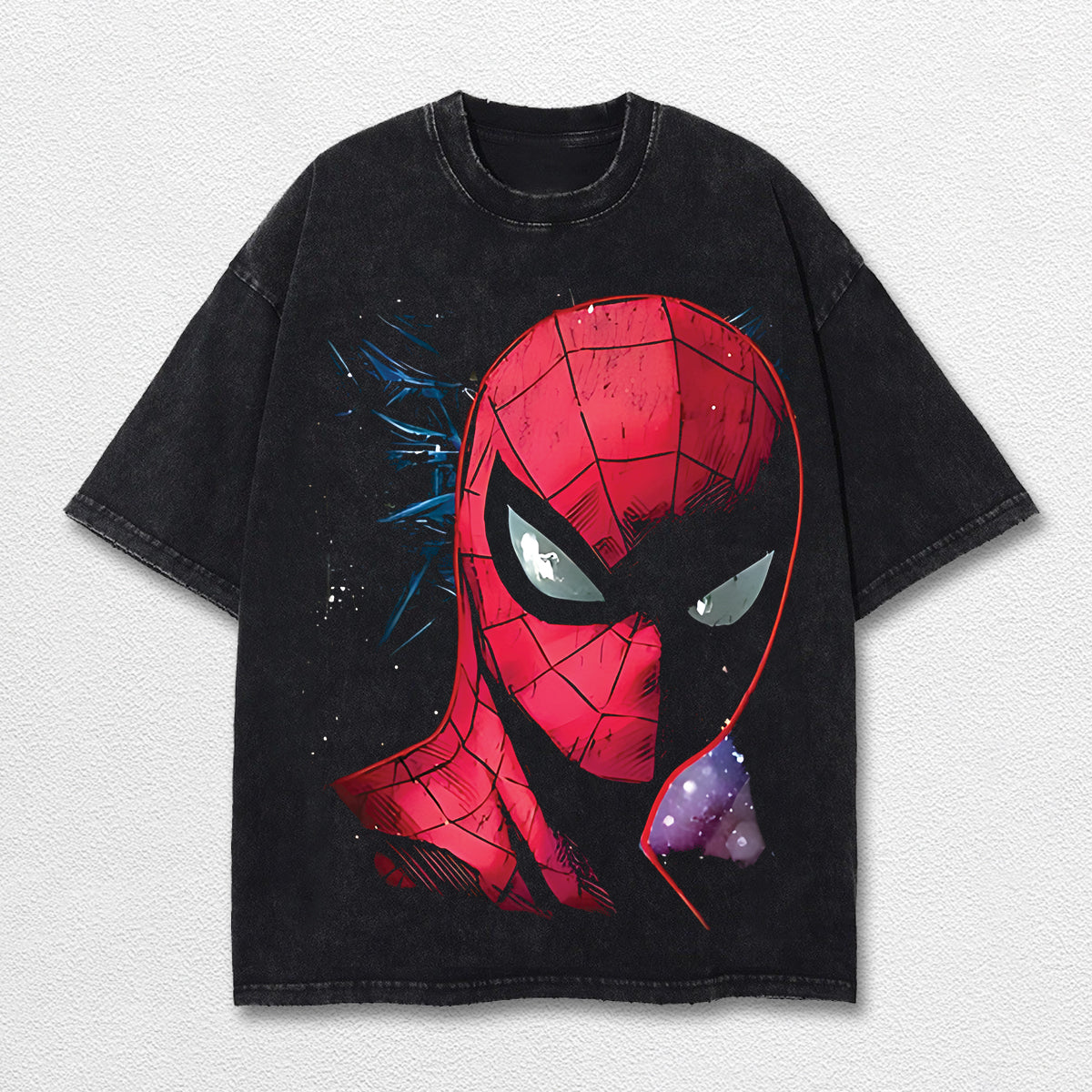 Spider Man Hero Comic Double Printed Oversize Lightweight Acid Washed Tee, Character Marrvel Comics TV Series Graphic Design Unisex Top Cotton Streetwear T-Shirt Clothes Menswear