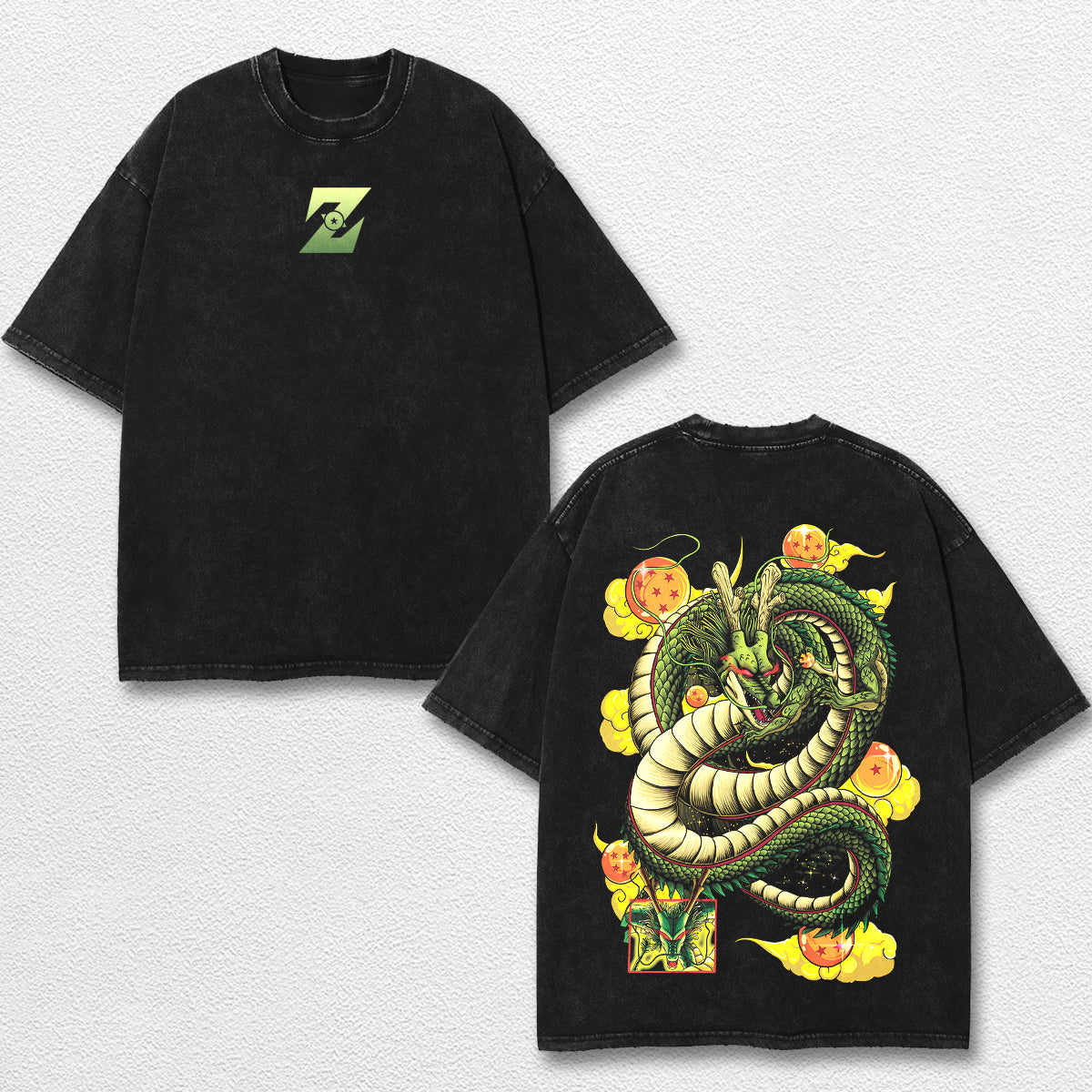 Retro Shenron - Dragon Ball Z Oversize Lightweight Acid Washed Hoodie Sweatshirt Tee, Anime Graphic Design Unisex Top Cotton Streetwear Shirt Clothes