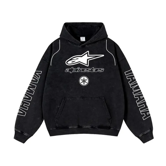 Retro Alpinestars Yamaha Racing Washed Hoodie MotoGP World Champion Enthusiast Apparel Streetwear Racing Team Super Motorsports Clothing Riders Motocross Off-Road Dirt Bike Fan Gear Cotton For Moto Fan