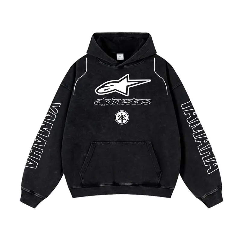 Retro Alpinestars Yamaha Racing Washed Hoodie MotoGP World Champion Enthusiast Apparel Streetwear Racing Team Super Motorsports Clothing Riders Motocross Off-Road Dirt Bike Fan Gear Cotton For Moto Fan