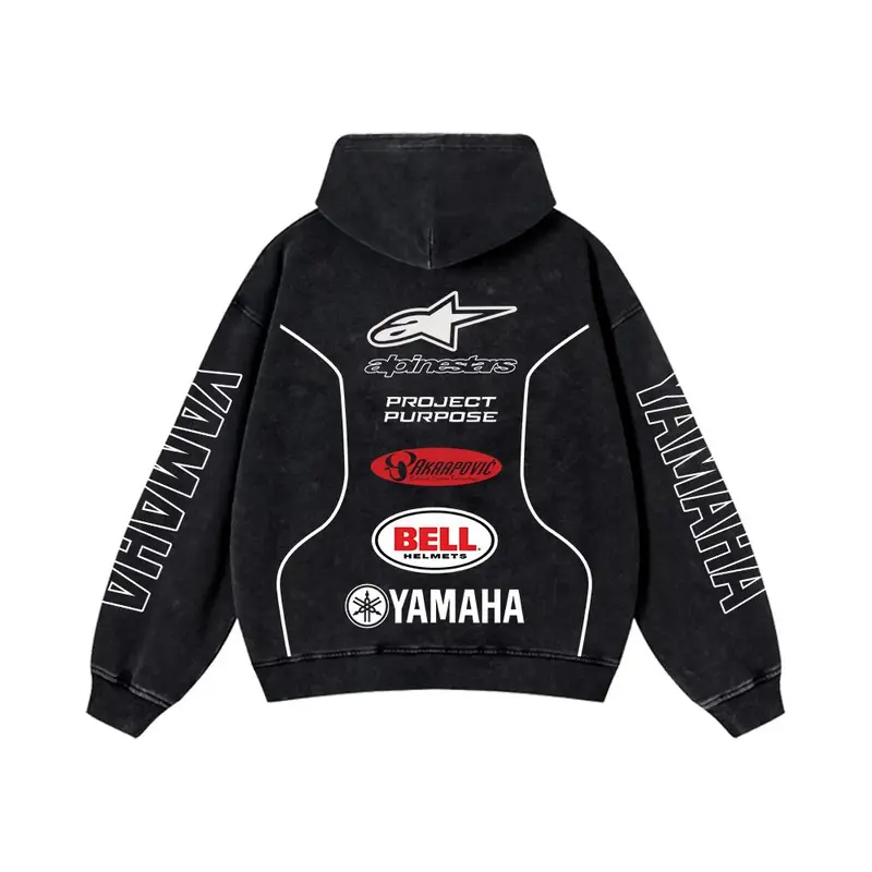 Retro Alpinestars Yamaha Racing Washed Hoodie MotoGP World Champion Enthusiast Apparel Streetwear Racing Team Super Motorsports Clothing Riders Motocross Off-Road Dirt Bike Fan Gear Cotton For Moto Fan