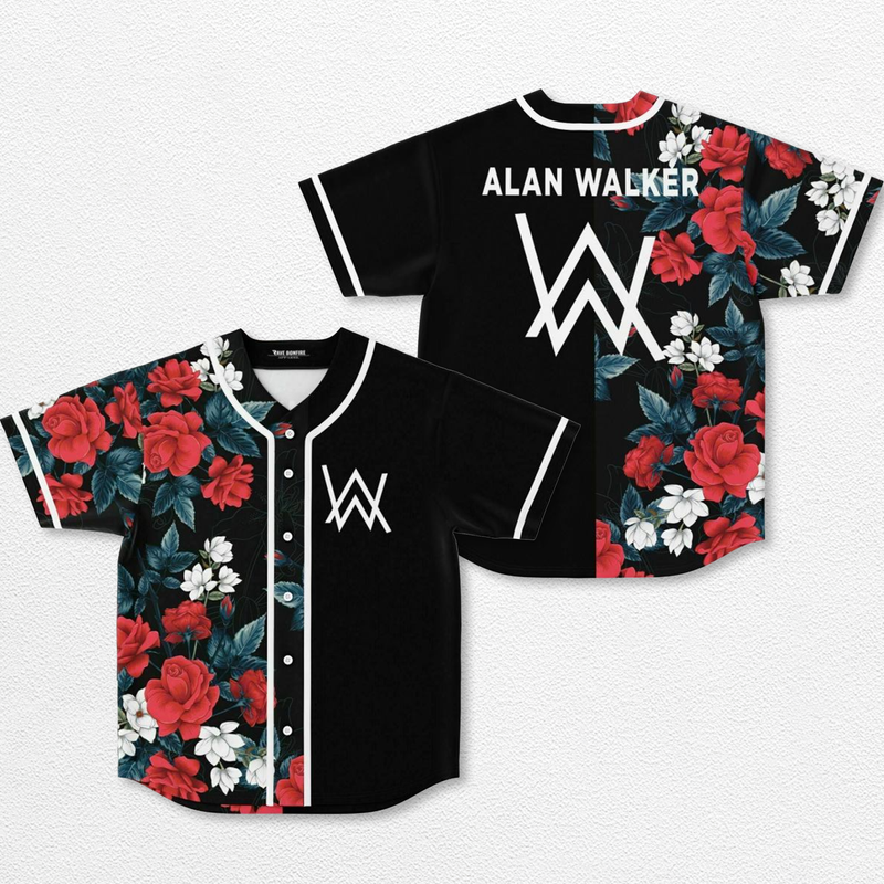 Alan Walker Rose Baseball Jersey, EDM Festival Family Gift, Unisex Breathable Men's Jersey, 420 Lover Graphic Shirt, Gift For Jersey Fan EDM Electronics Music