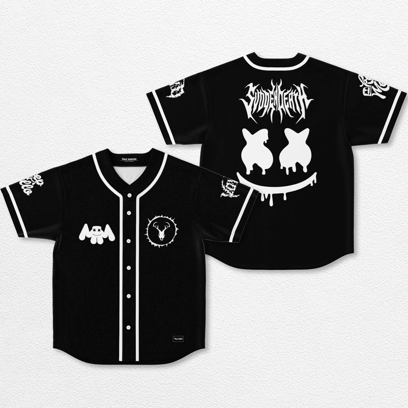 Marshmello x Svdden Death Baseball Jersey, EDM Festival Family Gift, Unisex Breathable Men's Jersey, 420 Lover Graphic Shirt, Gift For Jersey Fan EDM Electronics Music