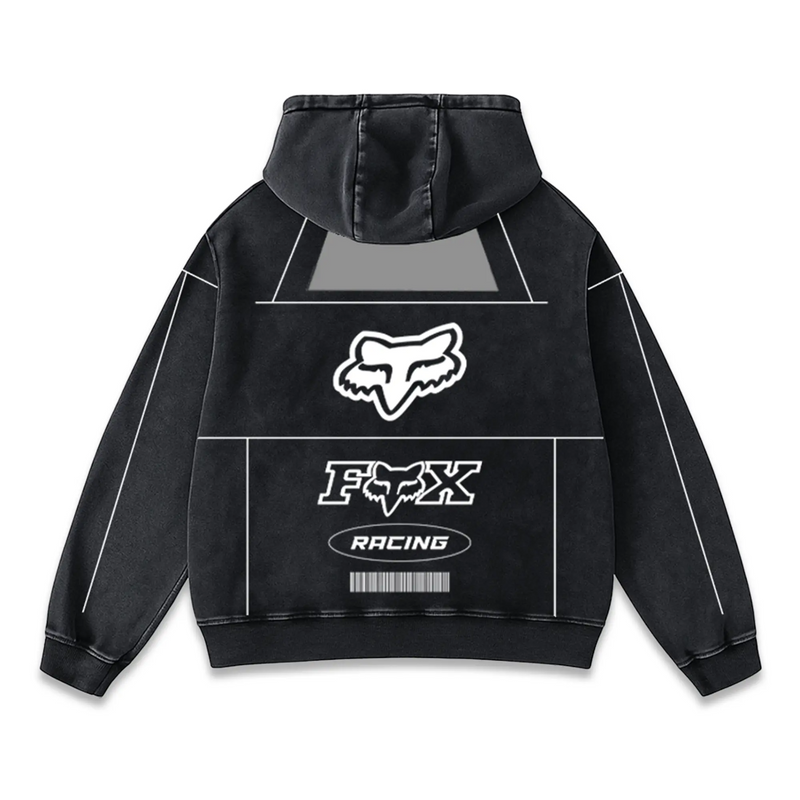 Fox Racing Biker Hoodie Washed Vintage MotoGP Racing Streetwear, Motorcycle Graphic Hoodie Unisex, Designed for Motor Fans, Sportbike Culture, Speed Lovers & Urban Motorbike Style