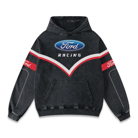 Ford Racing Biker Hoodie Washed Vintage MotoGP Racing Streetwear, Motorcycle Graphic Hoodie Unisex, Designed for Motor Fans, Sportbike Culture, Speed Lovers & Urban Motorbike Style