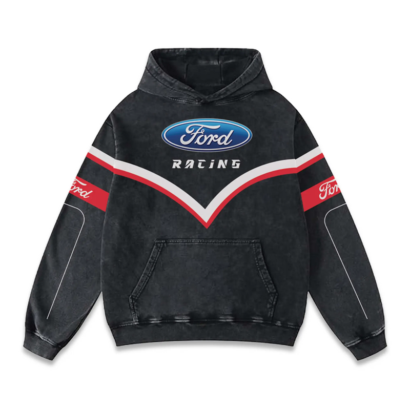 Ford Racing Biker Hoodie Washed Vintage MotoGP Racing Streetwear, Motorcycle Graphic Hoodie Unisex, Designed for Motor Fans, Sportbike Culture, Speed Lovers & Urban Motorbike Style