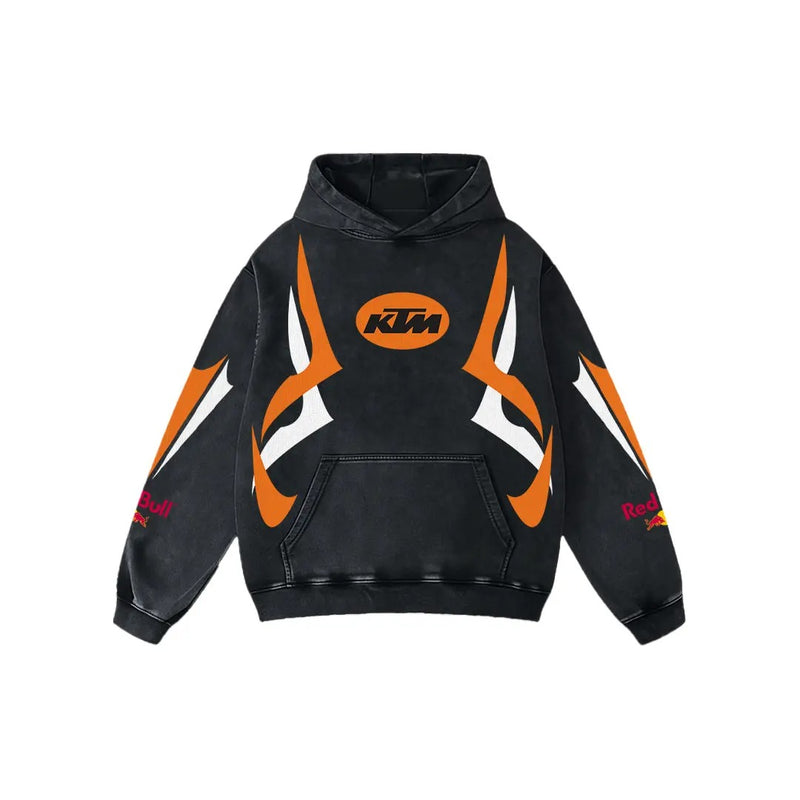 KTM Redbull Motorsport Biker Hoodie Washed Vintage MotoGP Racing Streetwear, Motorcycle Graphic Hoodie Unisex, Designed for Motor Fans, Sportbike Culture, Speed Lovers & Urban Motorbike Style