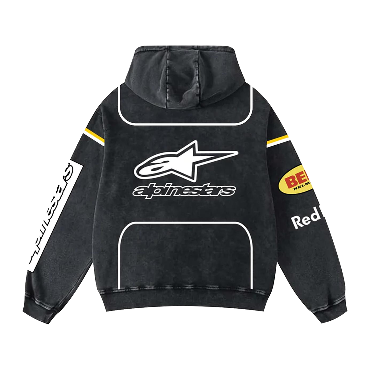 Retro Redbull Alpinestars Racing Washed Hoodie MotoGP World Champion Enthusiast Apparel Streetwear Racing Team Super Motorsports Clothing Riders Motocross Off-Road Dirt Bike Fan Gear Cotton For Moto Fan