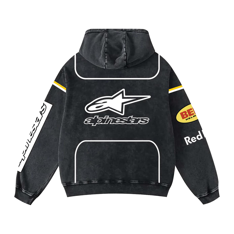 Retro Redbull Alpinestars Racing Washed Hoodie MotoGP World Champion Enthusiast Apparel Streetwear Racing Team Super Motorsports Clothing Riders Motocross Off-Road Dirt Bike Fan Gear Cotton For Moto Fan